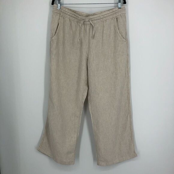 LL Bean 100% Linen Stripe Lounge‎ Pant Womens 12 Petite - Picture 1 of 7